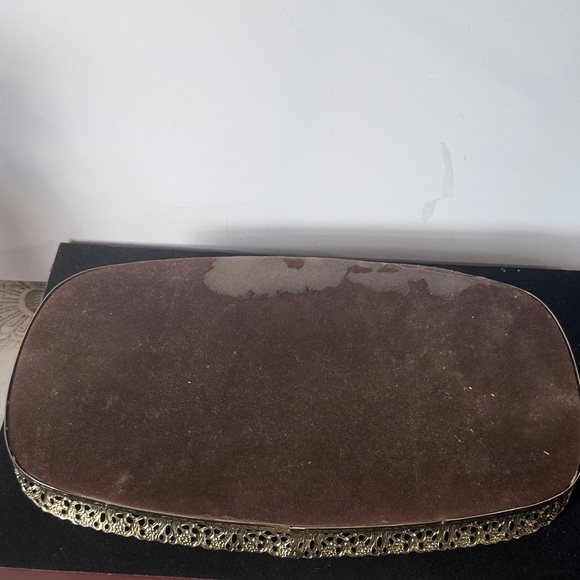 Vintage Oblong  Brass Filigree Vanity Mirror Tray - 14" x 8" x 1-1/2" - Picture 4 of 8